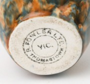 FOWLER pottery mercury bottle with blue and brown mottled glaze, circular factory mark to base "R. Fowler Ltd. Thomastown, VIC.", ​​​​​​​6cm high - 2