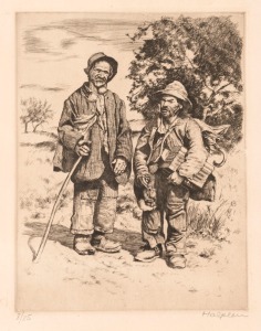 HALPERN, two swagmen, signed lower right in pencil "Halpern", ​​​​​​​25 x 20cm, sheet size 41 x 32cm overall,