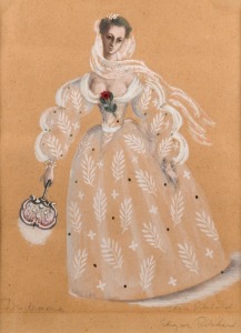 EDGAR PRITCHARD (1908-1984), Desdemona (costume study), watercolour and gouache on brown paper, signed and titled in the lower margin, 37 x 28cm, 66 x 54cm overall