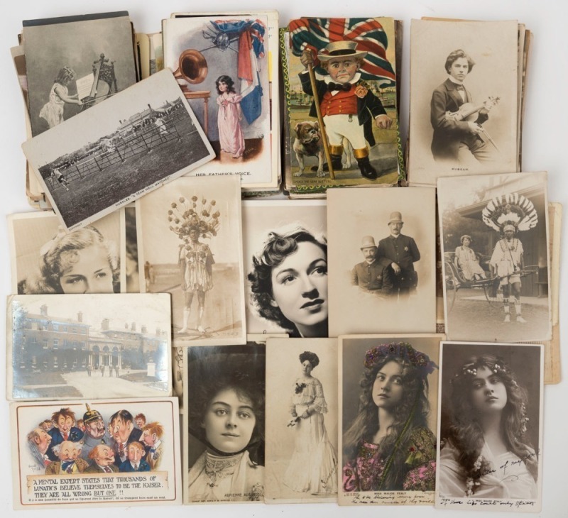 THEMATIC SELECTION: mostly 1900s-1930s selection including actors/actresses including Adrienne Augarde & Maude Fealy ( both real-photo), Tittell Brune, Maud Jeffries, Edna May (signed by her), approximately 50% used with Australia, plus a few studio photo