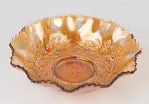 CARNIVAL GLASS "Shrike" marigold master bowl by Crown Crystal, circa 1920s, ​​​​​​​8cm high, 25cm wide