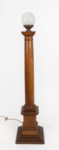Antique Masonic floor lamp, carved cedar in the form of a Doric column with glass shade, 19th century, 150cm high overall