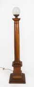 Antique Masonic floor lamp, carved cedar in the form of a Doric column with glass shade, 19th century, 150cm high overall