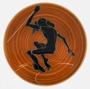 PICTON HOPKINS pottery plaque with Aboriginal warrior, incised "Picton Hopkins", 31cm diameter