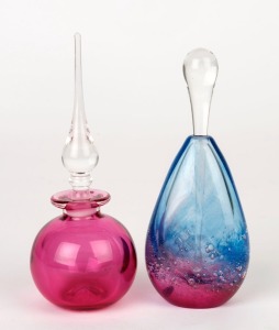 EILEEN GORDON two Australian art glass perfume bottles, ​​​​​​​12.5cm and 13cm high