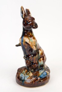 HUNTLY POTTERY kangaroo statue with mottled glaze, stamped "Huntly Pottery, Made in Bendigo, Australia", 29cm high