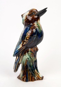 HUNTLY POTTERY kookaburra statue with mottled glaze, stamped "Huntly Pottery, Made in Bendigo Australia", 28cm high