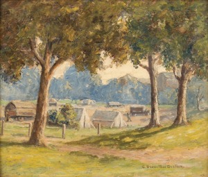 SWINTON DISTON (1857-1940), (the camp), oil on board, signed lower right "C. Swinton Diston", 23 x 27cm, 28 x 32cm overall