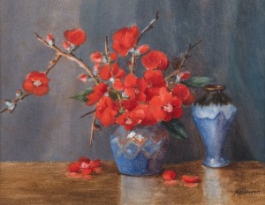 A. D. OLIVER (Australian School), (red blossom still life), watercolour, signed lower right "A. D. Oliver", 22 x 27cm, 33 x 38cm overall