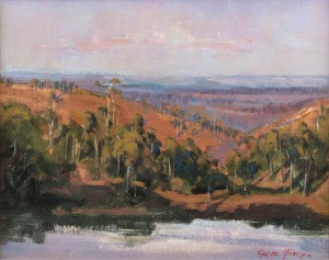 GEOFF HINELY (Australian), (river scene landscape), oil on canvas board, signed lower right "Geoff Hinely", ​​​​​​​27 x 34cm, 48 x 55cm overall