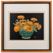 HALL THORPE (1874-1947), Marigolds, woodblock, signed lower right "Hall Thorpe", 24 x 31cm, 44 x 43cm overall - 2