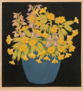 HALL THORPE (1874-1947), Cowslips, woodblock, signed lower right "Hall Thorpe", 18 x 16cm, 43 x 43cm overall