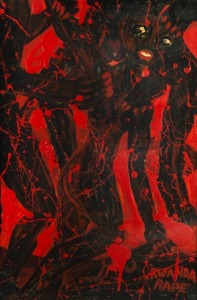 BOB SPICER (Australian), Rwanda Rape, acrylic on board, signed and titled in the lower margin, 89 x 58cm, 105 x 75cm overall