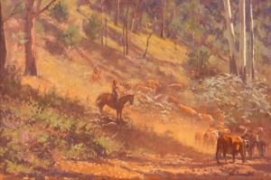 JOHN DUNCAN FIRTH (1936 - ), Late Sun & Dusk, Snowy Creek Near Bright, oil on canvas, signed lower right "John Duncan Firth", ​​​​​​​40 x 60cm, 61 x 82cm overall