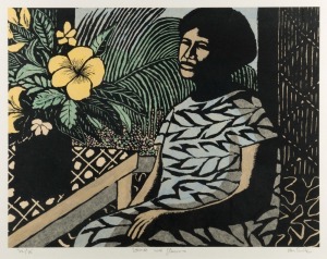 RAY AUSTIN CROOKE (1922-2015), Woman With Flower, colour lithograph, 22/25 signed and titled in the lower margin, ​​​​​​​40 x 53cm, 72 x 82cm overall