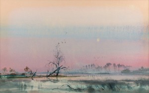 REGINALD (Reg) COX (1946 - ), (landscape in pink), watercolour, signed lower right "R. Cox, '76", 32 x 51cm, 57 x 73cm overall