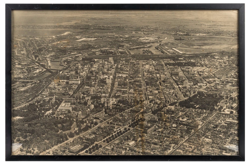 MELBOURNE vintage aerial photograph, circa 1930, 46 x 72cm, 50 x 76cm