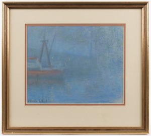 CHARLES WHEELER (1880-1977), I.) boats in the harbour, nocturne, II.) seascape, pastels on paper, signed with studio signature stamp, each 20 x 24.5cm, 34 x 37cm overall