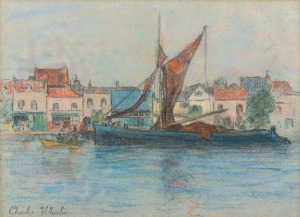 CHARLES WHEELER (1880-1977), (fishing boats), pastels on paper, signed lower left with studio signature stamp, 20 x 27cm, 34 x 40cm overall