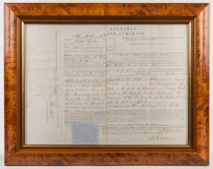 1854 VICTORIAN LAND GRANT DURING THE GOLD RUSH: July 1854 land grant by purchase to Allan McDougall and Theodore Clodins, signed and sealed by SIR CHARLES HOTHAM whilst serving as 2nd Lieutenant-Governor of Victoria (Appointed 1st Governor of Victoria in 