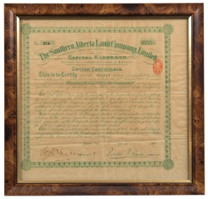 FRAMED COMMERCIAL DOCUMENTS comprising 1922 Commercial Bank of Australia cheque for William Lawrence (Dye Works), South Yarra, and early 1900s The National Bank of Australia for R&J Linay (timber merchant), South Yarra, mounted together in a single frame;