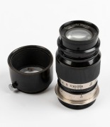 LEITZ: Elmar 90mm f4 lens [#165935]&nbsp;(scale in feet), with integrated hood and rear metal cap; ELANG. - 2