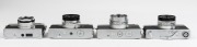 Canon Canonet Group comprising the 1961 original model [#487127] with Canon SE 45mm f1.9 lens; a Canonet S model, 1964 [#156716] with Canon SE 45mm f1.7 lens; a Canonet QL19, 1965 [#557786] with Canon SE 45mm f1.9 lens and&nbsp;a Canonet&nbsp;G-III QL17, 1972 [#L27 - 4