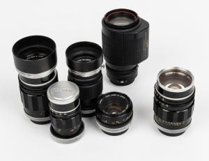 CANON SLR Lenses: Canon FD 50mm f1.8 S.C. [#1249995]; Super-Canomatic R 100mm f2 [#10522]; Canon R 135mm f3.5 [#10682]Super-Canomatic R 135mm f2.5 [#13261] with T-60 hood; Canon FL 135mm f3.5 [#102555] with T-50-2 hood; Canon Zoom AC 75-200mm f4.5 [#22452