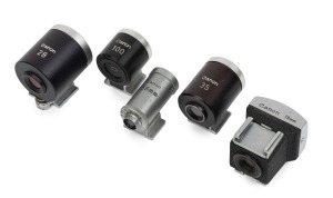 CANON ACCESSORIES: Canon Optical Viewfinders: 19mm, 28mm, 35mm, 100mm, 135mm, (5 items).