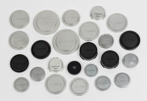 Canon Accessories: A range of metal (19) and plastic (5) mainly front lens caps; all authentic Canon products; various sizes. (Total: 24).