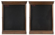A pair of antique lobby cabinets, timber, copper and glass, Melbourne origin, 19th/20th century, stamped "Gill", 86cm high, 65cm wide, 8cm deep