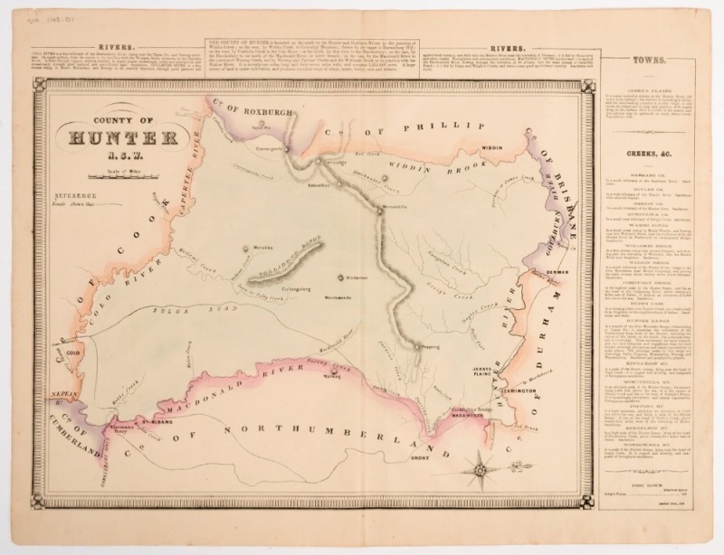 GEORGE BISHOP, County of Hunter N.S.W., hand-coloured engraving, Plate from: Atlas of the settled counties of New South Wales. [Sydney: Published by Basch & Co., 1872], 43 x 55cm sheet size.