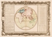 CLAUDE BUY de MORNAS (d.1783), Climats D'Heures et de Mois, [Paris, Louis Charles Desnos, 1761], hand-coloured  circular map of the Eastern hemisphere within a decorative frame and with text panels describing the world's climate zones. 52 x 66cm (sheet si