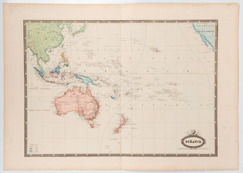 FRANCIS GARNIER, 'Oceanie', [Paris, 1860] from Garnier's 'Atlas Spheroidal & Universel de Geographie', hand-coloured engraving, 61 x 86cm. (sheet size).