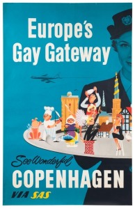 KNUD LINDHARDT, "Europe's Gay Gateway - See Wonderful Copenhagen via SAS", colour lithographic poster for Scandinavian Airlines System, circa 1956, [Interprint A/S], 97 x 62cm.