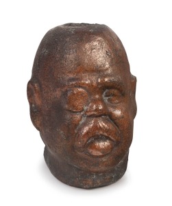 GEORGE REID novelty pottery head bottle, circa 1904. Unknown maker, possibly a workman's piece from one of the brickworks. Reid was a very popular target for caricaturists due to his portly and rotund profile. This piece is only the second example known t