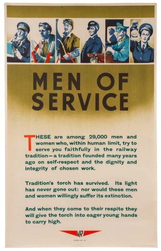 HAROLD EMANUEL FREEDMAN (1915 - 1999), Men of Service, Victorian Railways Poster, No. 252, Colour lithograph, 1947, 63 x 100 cm.