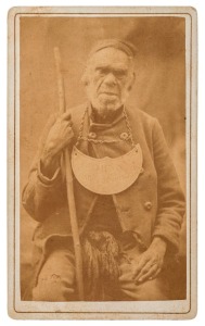 KING JOHNNY Aboriginal in European clothing, wearing a king-plate, circa 1880 carte-de-visite albumen paper print on unknown photographer's card, 10.5 x 6.5cm.