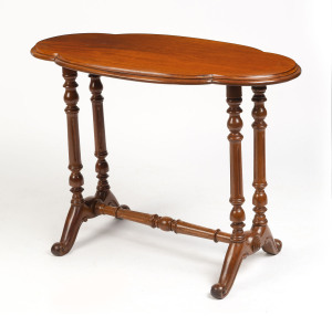 W. H. ROCKE & Co. antique occasional table, carved walnut, late 19th century, oval brass makers plaque on the underside "W. H. Rocke & Co. Melbourne", 65cm high, 88cm wide, 47cm deep