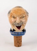 BILLY HUGHES novelty pottery bottle stopper by MASHMAN BROS. Ltd, Sydney origin, early 20th century. ​​​​​​​7cm high, 10cm high including the cork. - 2
