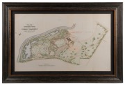 SAMUEL B. BONNEY, "​​​​​​​Plan of the Government House and Domain Gardens: Designed by Joseph Sayce Esq., Caulfield", hand-coloured lithograph, Department of Lands & Survey, 1873. 34 x 55cm; (framed 47 x 69cm). - 2