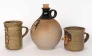 BOB HAWKE, PAUL KEATING & JOHN HOWARD, Australian pottery jug and two mugs by ANNE BERENS&nbsp;from Laburnum Gallery, Mitcham, Victoria, potter's monogram to sides, 10cm, 19cm and 12.5cm high - 2