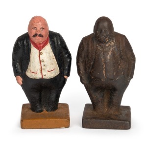 GEORGE REID pair of painted cast iron paper weights by the Wunderlich Factory, circa 1910. This souvenir came onto the market shortly before Reid departed Australia to become the country's first High Commissioner to London. Sydney Evening News carried an advertisement for the pieces on the 12th of January, 1910. 12.5cm high