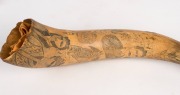 A pair of antique scrimshaw cow horns, 19th century. With accompanying note "JOHN MENZIES, Porter Hill, Maldon. Workman on property", ​​​​​​​41cm high - 4