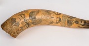 A pair of antique scrimshaw cow horns, 19th century. With accompanying note "JOHN MENZIES, Porter Hill, Maldon. Workman on property", ​​​​​​​41cm high - 5