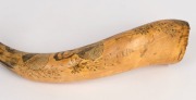 A pair of antique scrimshaw cow horns, 19th century. With accompanying note "JOHN MENZIES, Porter Hill, Maldon. Workman on property", ​​​​​​​41cm high - 6