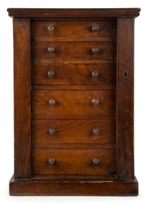 An antique apprentice Wellington chest of six drawers, cedar, pine and walnut, 19th century, 55cm high, 37cm wide, 36cm deep