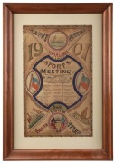 BOER WAR - S.S. SALAMIS - 'SPORTS MEETING': Attractive hand-drawn and coloured souvenir poster, captioned 'Advance Australia/S.S. Salamis' at top and 'Souvenir/South Africa' at base, with a central listing of events and winners; framed & glazed, overall 7