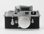 LEITZ: Leica Model M3 Double Stroke Advance [#801136], 1955, with Elmar f2.8 50mm lens [#1727295] and Leica meter MC [#46424]. Leica metal lens cap present.  - 2