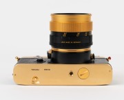 LEITZ: Leica Model R3 Gold [#1523989] black lizard skin covering, issued in 1979 to commemorate The 100th Anniversary of Oskar Barnack's birth with a facsimile&nbsp;of his signature and the dates engraved on top of the prism housing. Fitted with matching gold - 5